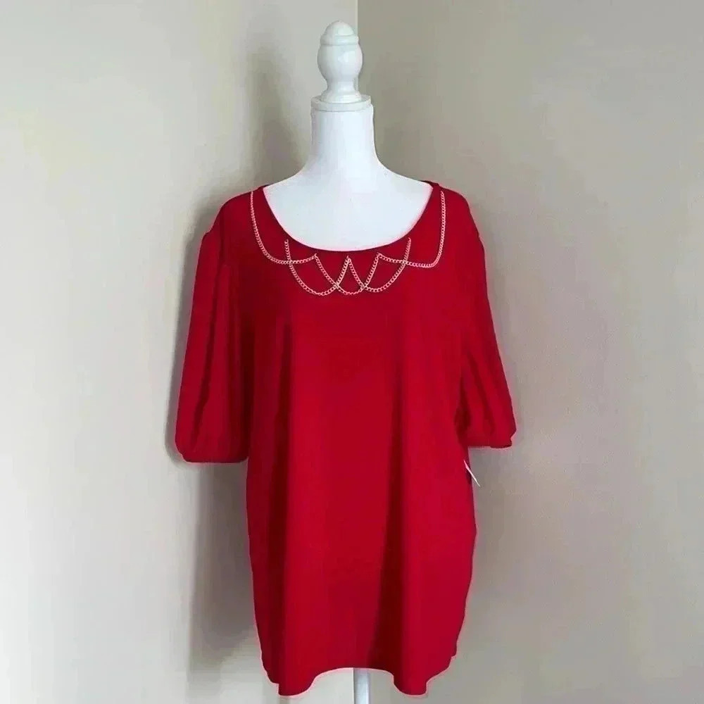 89th+Madison Red Short Sleeve Blouse​​